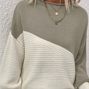 Women's Two-Tone Sweater - Taupe and Cream
